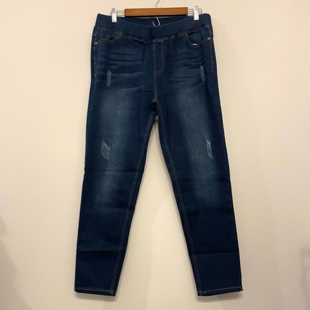 Pull on jeans‎ jeggings by JVINI distressed dark blue Women’s size 2XL NWOT